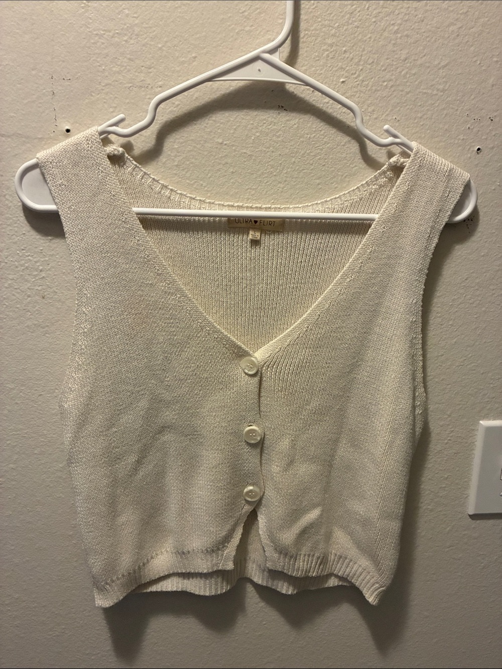 Ultra Flirt Cream V-Neck Button Front Knit Vest